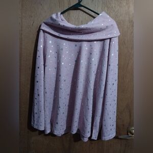 Emily Daniels Womens Top 2XL  Pink Popover Cowl Neck Silver Star Side Slits
